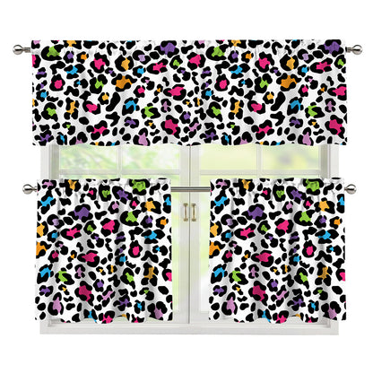 White And Rainbow Leopard Print 3 Piece Kitchen Curtains