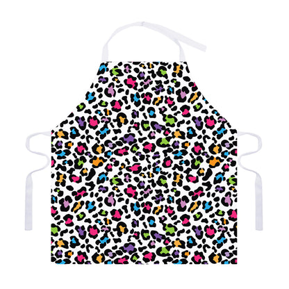 White And Rainbow Leopard Print Adjustable Apron