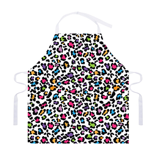 White And Rainbow Leopard Print Adjustable Apron