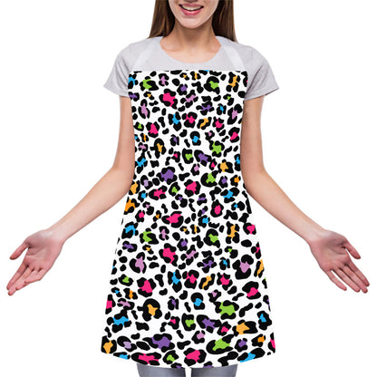 White And Rainbow Leopard Print Adjustable Apron