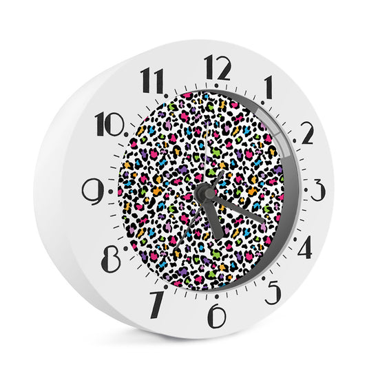 White And Rainbow Leopard Print Alarm Clock