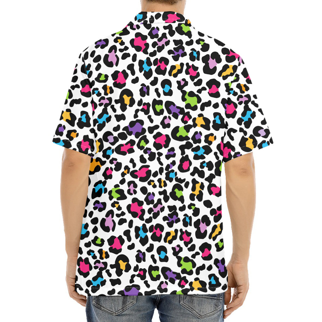 White And Rainbow Leopard Print Aloha Shirt