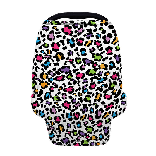 White And Rainbow Leopard Print Baby Seat Cover