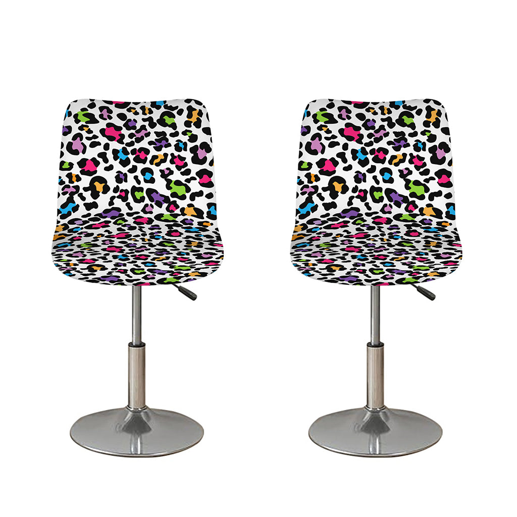 White And Rainbow Leopard Print Bar Stool Covers