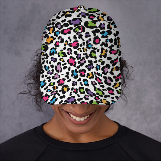 White And Rainbow Leopard Print Baseball Cap