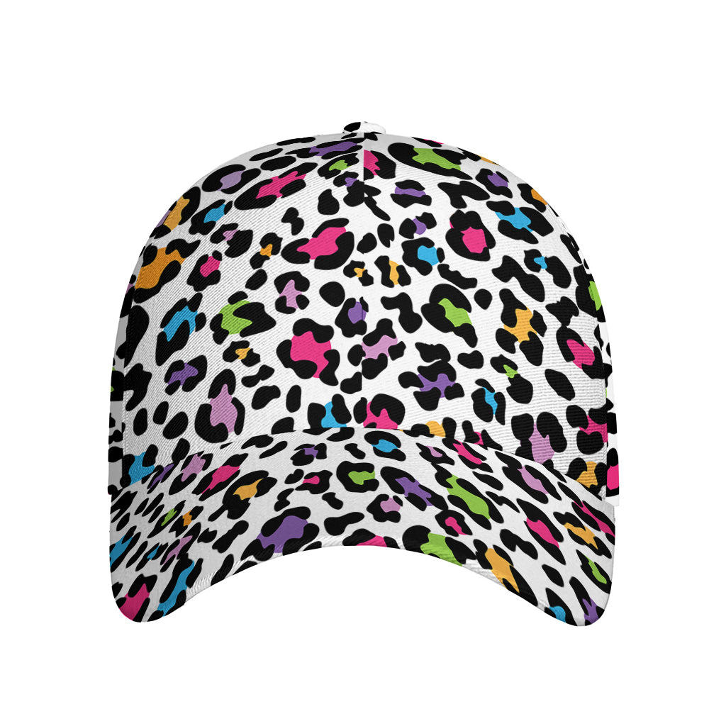 White And Rainbow Leopard Print Baseball Cap