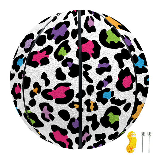 White And Rainbow Leopard Print Basketball