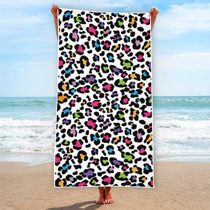 White And Rainbow Leopard Print Beach Towel