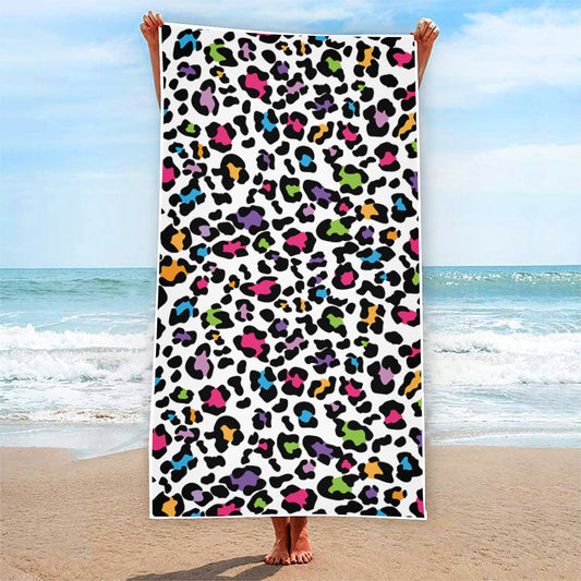 White And Rainbow Leopard Print Beach Towel