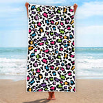 White And Rainbow Leopard Print Beach Towel