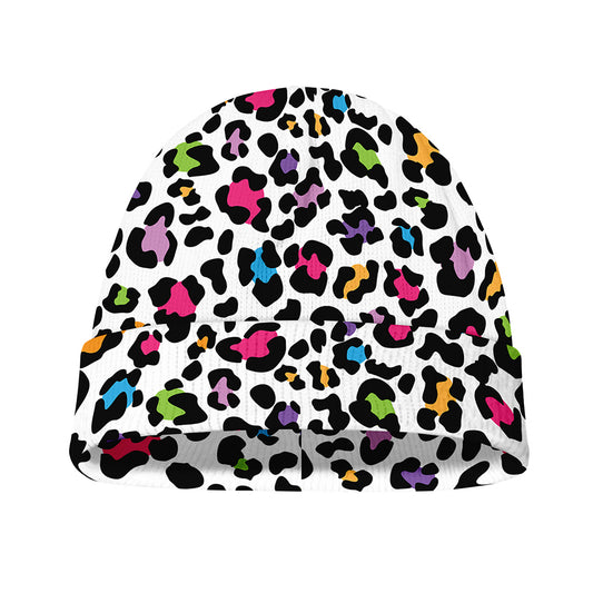 White And Rainbow Leopard Print Beanie