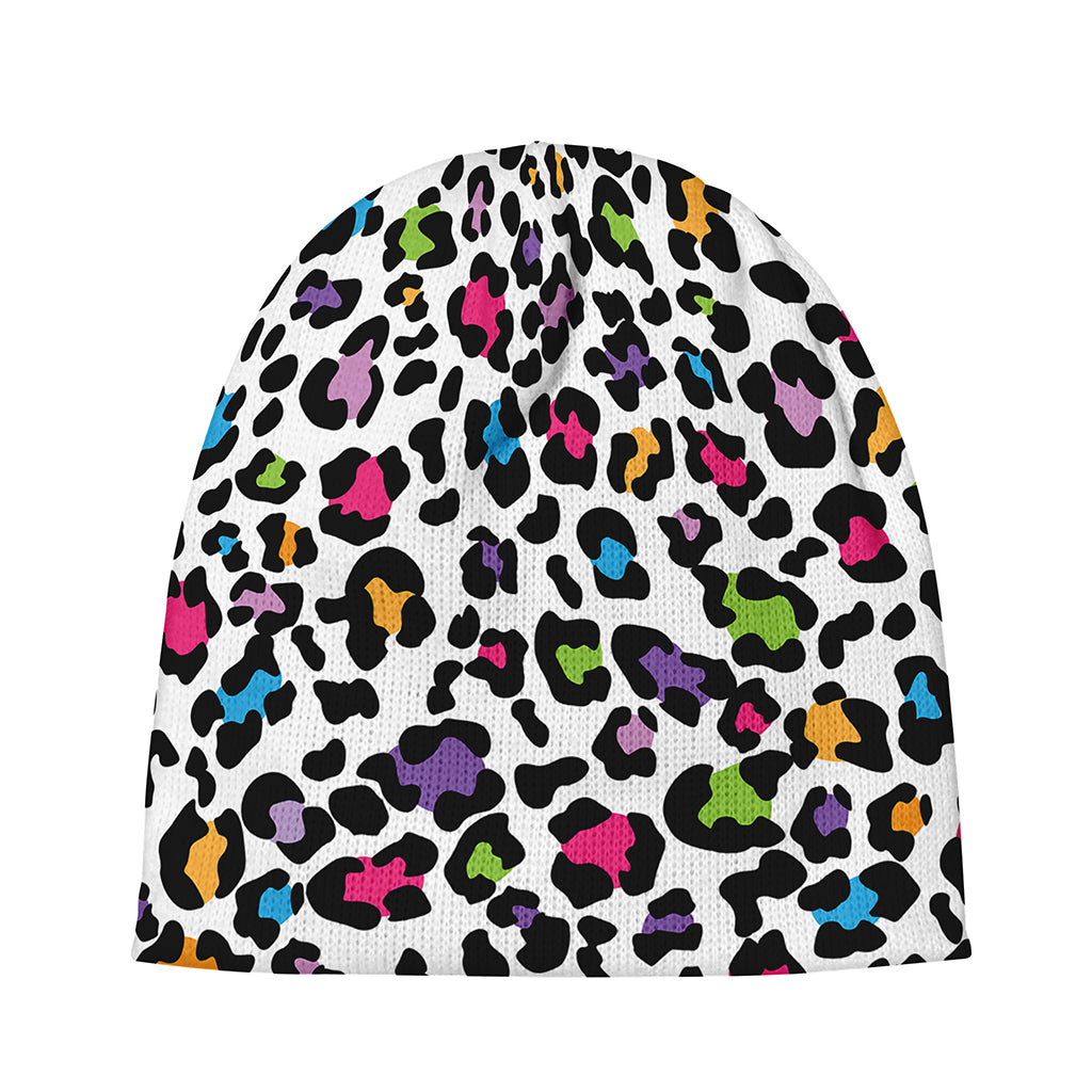 White And Rainbow Leopard Print Beanie