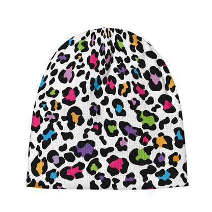 White And Rainbow Leopard Print Beanie