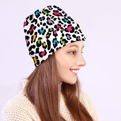 White And Rainbow Leopard Print Beanie