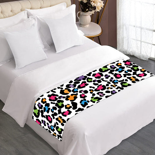 White And Rainbow Leopard Print Bed Runner
