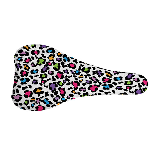 White And Rainbow Leopard Print Bicycle Seat Cover