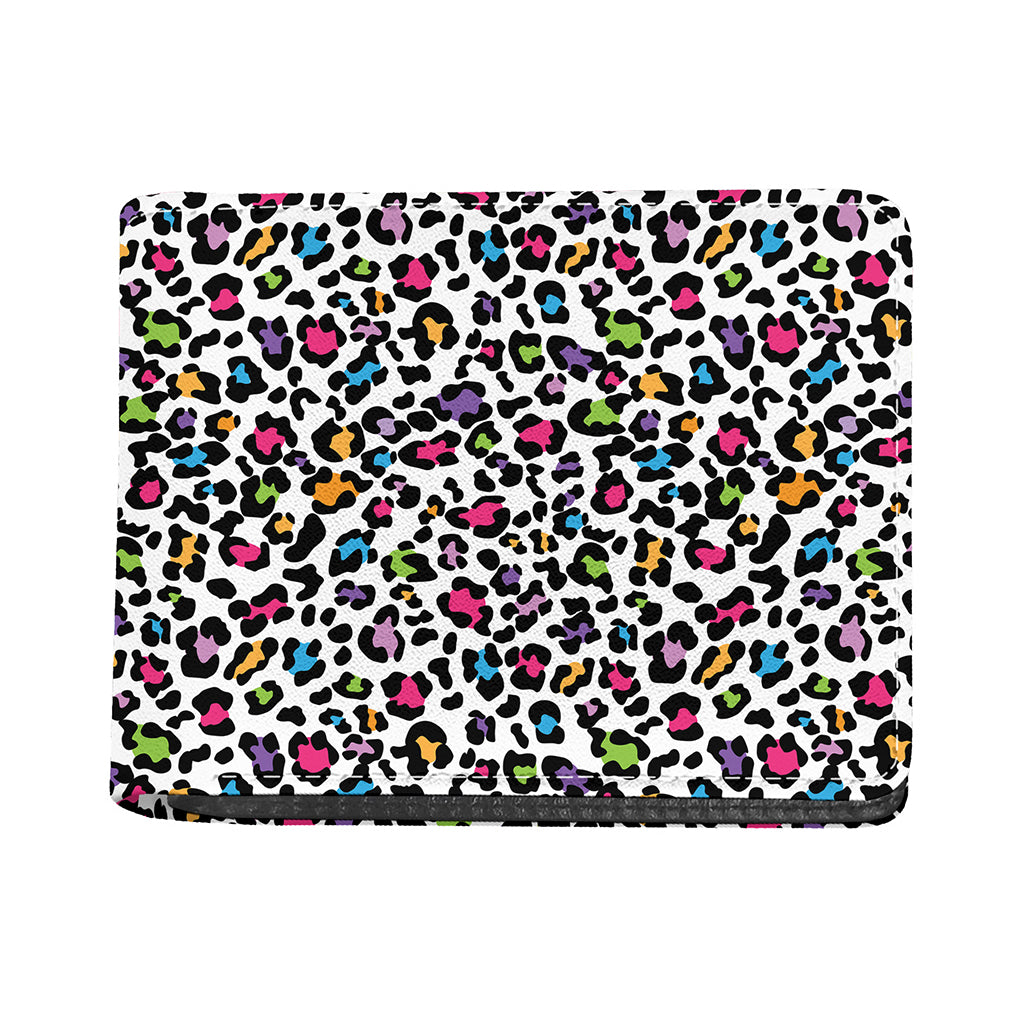 White And Rainbow Leopard Print Bifold Wallet