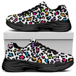 White And Rainbow Leopard Print Black Chunky Shoes
