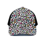 White And Rainbow Leopard Print Black Mesh Trucker Cap