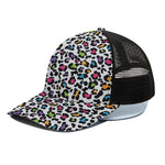 White And Rainbow Leopard Print Black Mesh Trucker Cap