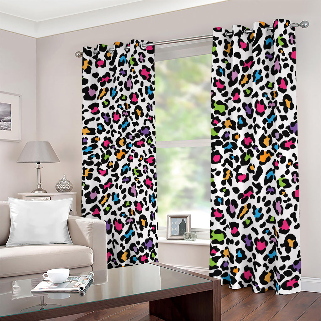 White And Rainbow Leopard Print Blackout Grommet Curtains