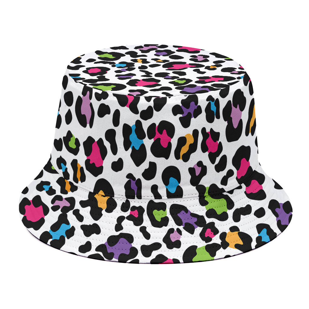 White And Rainbow Leopard Print Bucket Hat