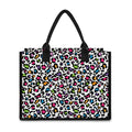 White And Rainbow Leopard Print Canvas Tote Bag