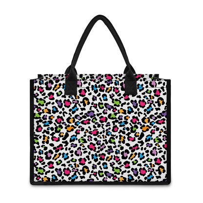 White And Rainbow Leopard Print Canvas Tote Bag