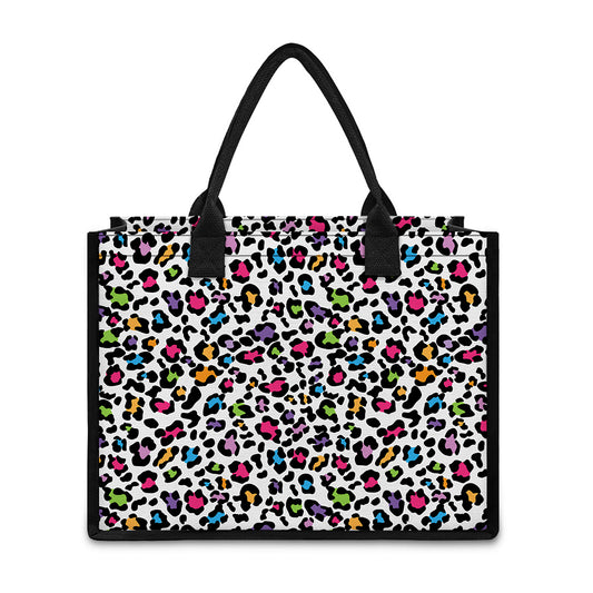 White And Rainbow Leopard Print Canvas Tote Bag