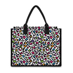 White And Rainbow Leopard Print Canvas Tote Bag