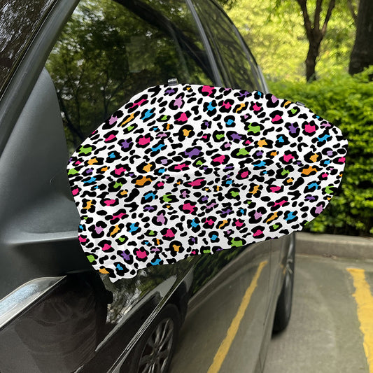 White And Rainbow Leopard Print Car Side Mirror Covers