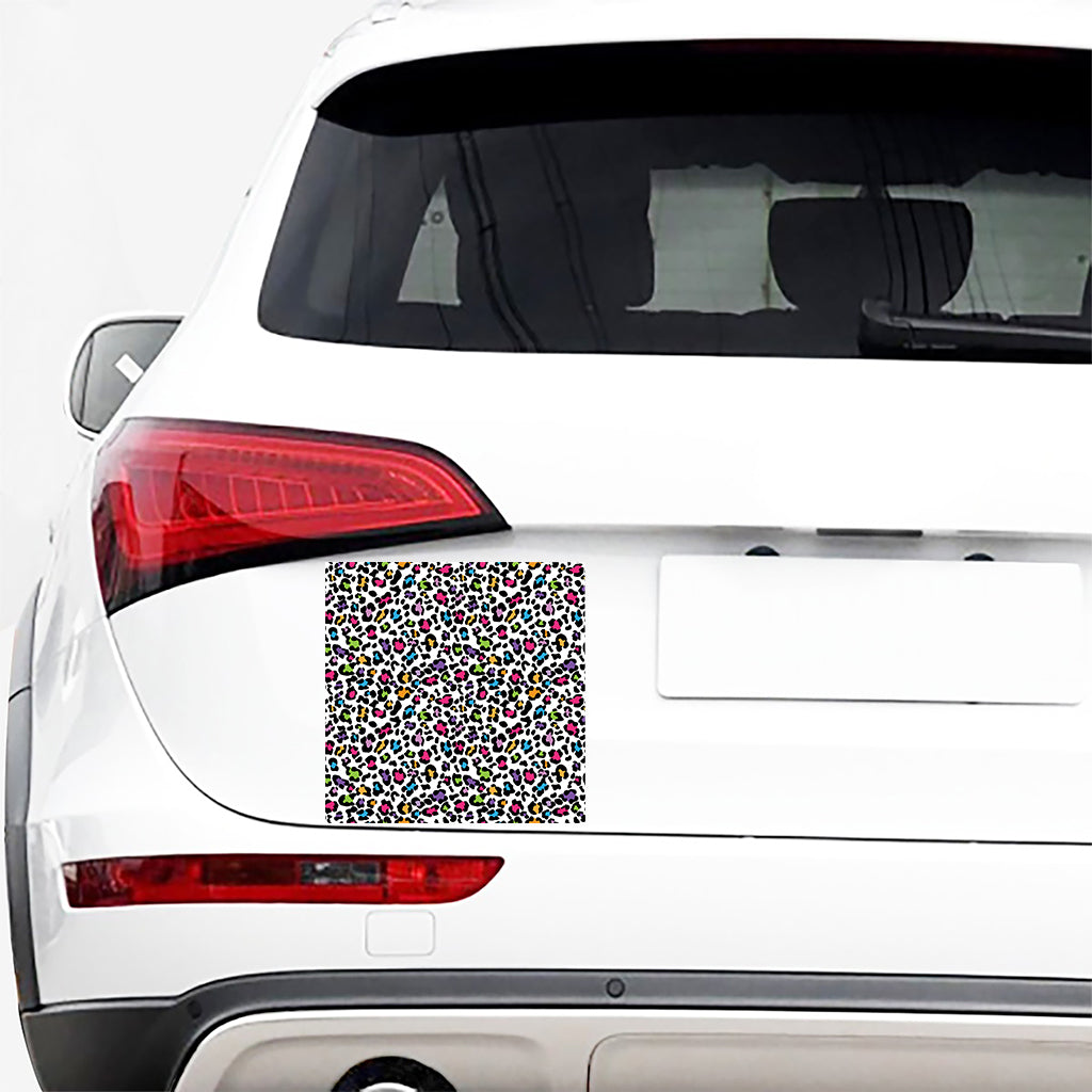 White And Rainbow Leopard Print Car Sticker