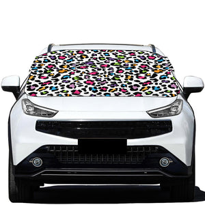 White And Rainbow Leopard Print Car Windshield Snow Cover