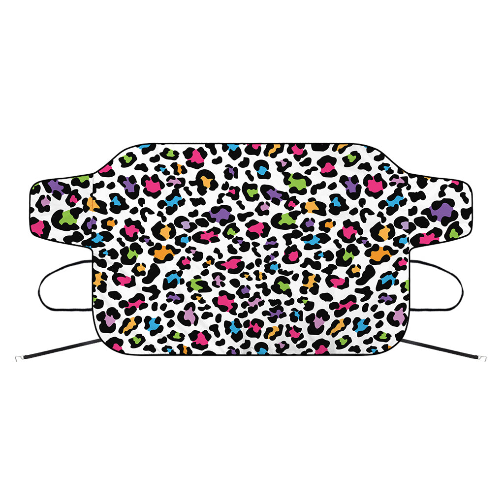 White And Rainbow Leopard Print Car Windshield Snow Cover