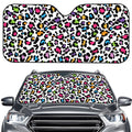 White And Rainbow Leopard Print Car Windshield Sun Shade