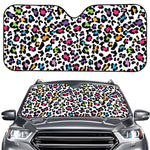 White And Rainbow Leopard Print Car Windshield Sun Shade