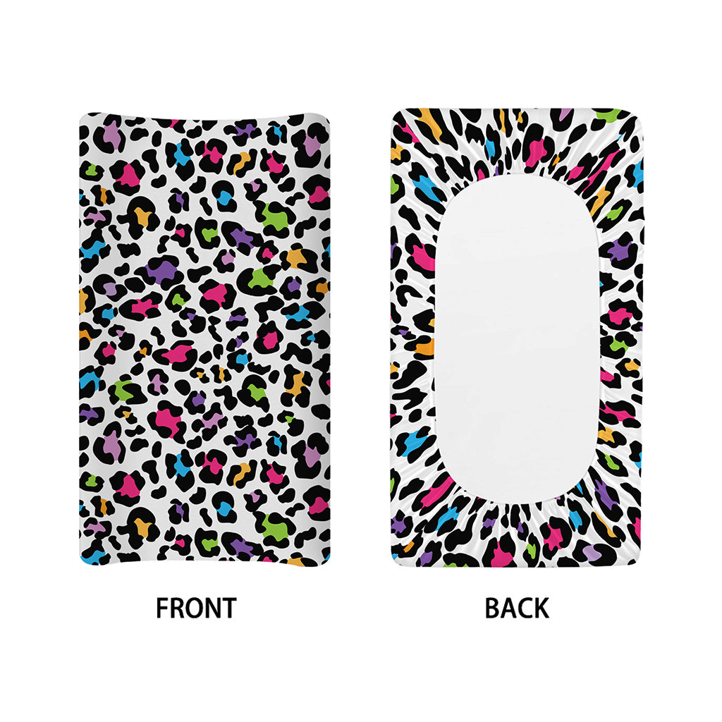 White And Rainbow Leopard Print Changing Pad Cover