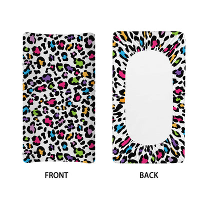 White And Rainbow Leopard Print Changing Pad Cover