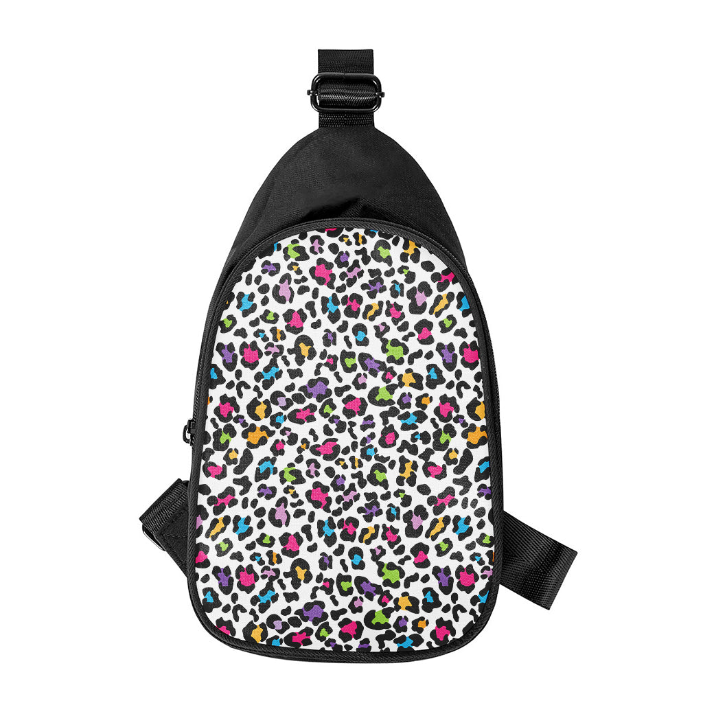 White And Rainbow Leopard Print Chest Bag