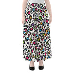 White And Rainbow Leopard Print Chiffon Maxi Skirt