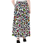 White And Rainbow Leopard Print Chiffon Maxi Skirt
