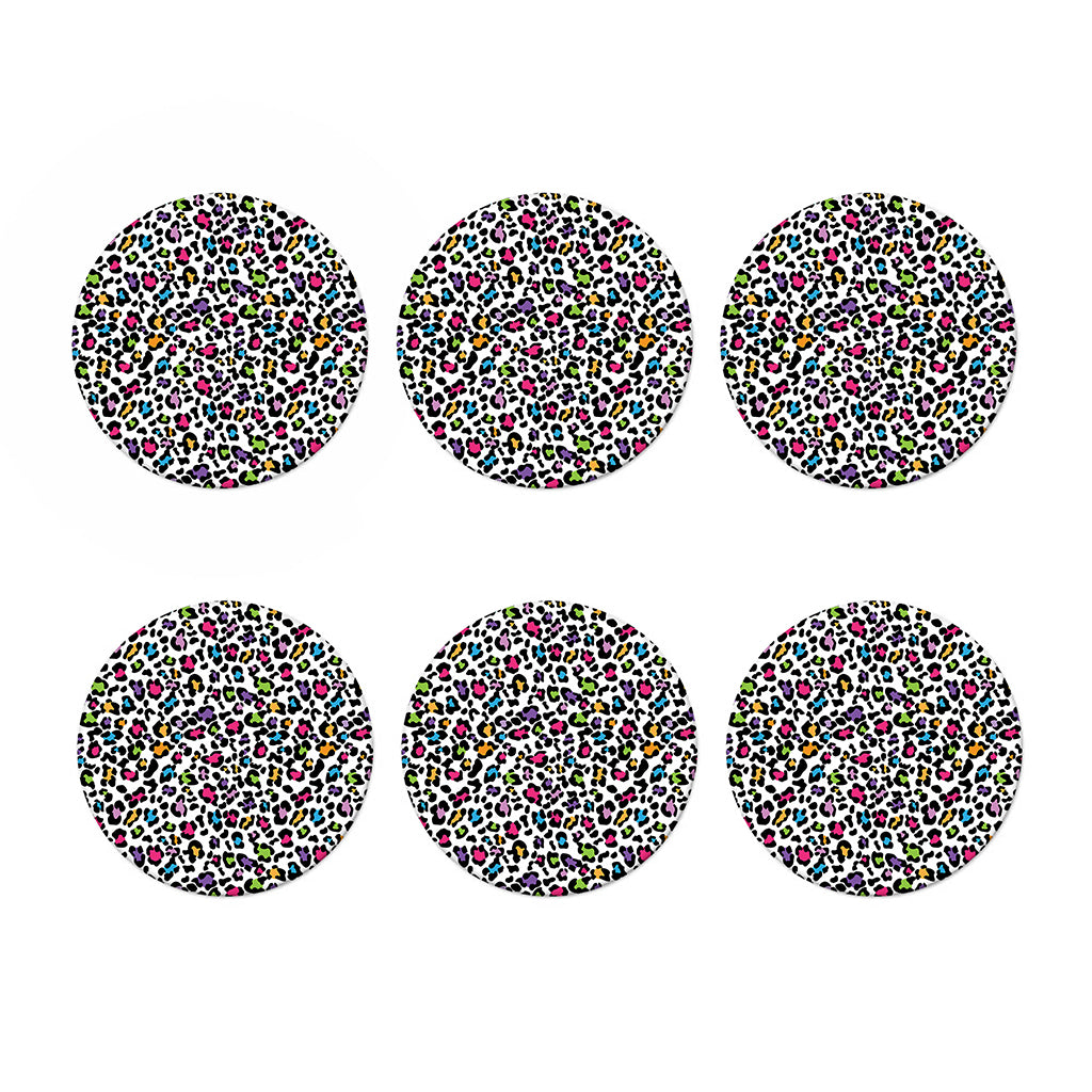 White And Rainbow Leopard Print Coaster Set