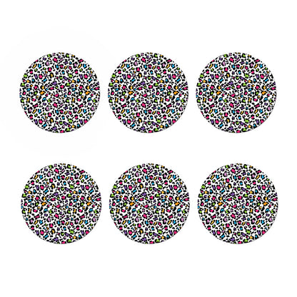 White And Rainbow Leopard Print Coaster Set