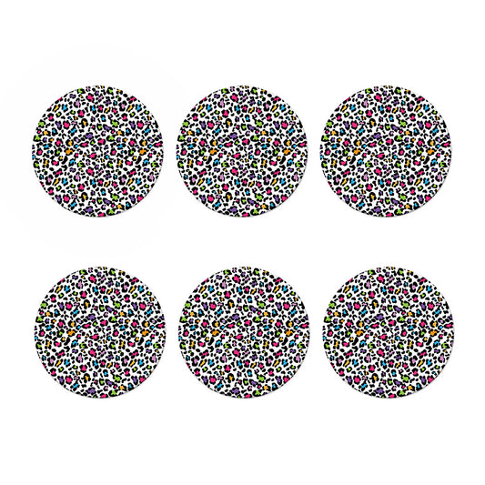 White And Rainbow Leopard Print Coaster Set