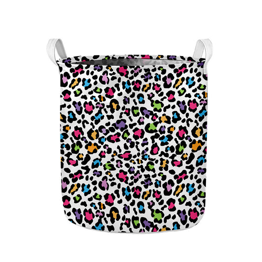 White And Rainbow Leopard Print Collapsible Laundry Basket
