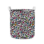 White And Rainbow Leopard Print Collapsible Laundry Basket
