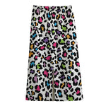 White And Rainbow Leopard Print Cotton Front Slit Maxi Skirt