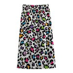 White And Rainbow Leopard Print Cotton Front Slit Maxi Skirt