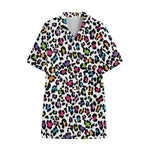 White And Rainbow Leopard Print Cotton Hawaiian Shirt
