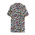 White And Rainbow Leopard Print Cotton Hawaiian Shirt